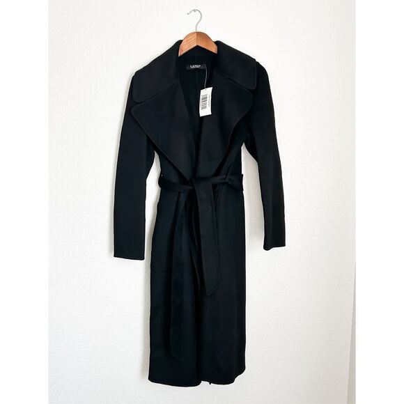 Lauren Ralph Lauren Wool Wrap Long Coat Trench Black New Size 8 $495 - Picture 9 of 12